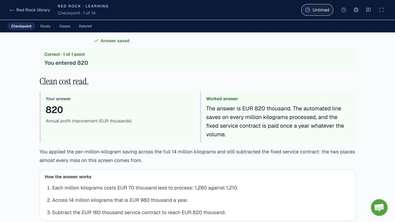 Red Rock: Review the worked calculation · Practice screenshot