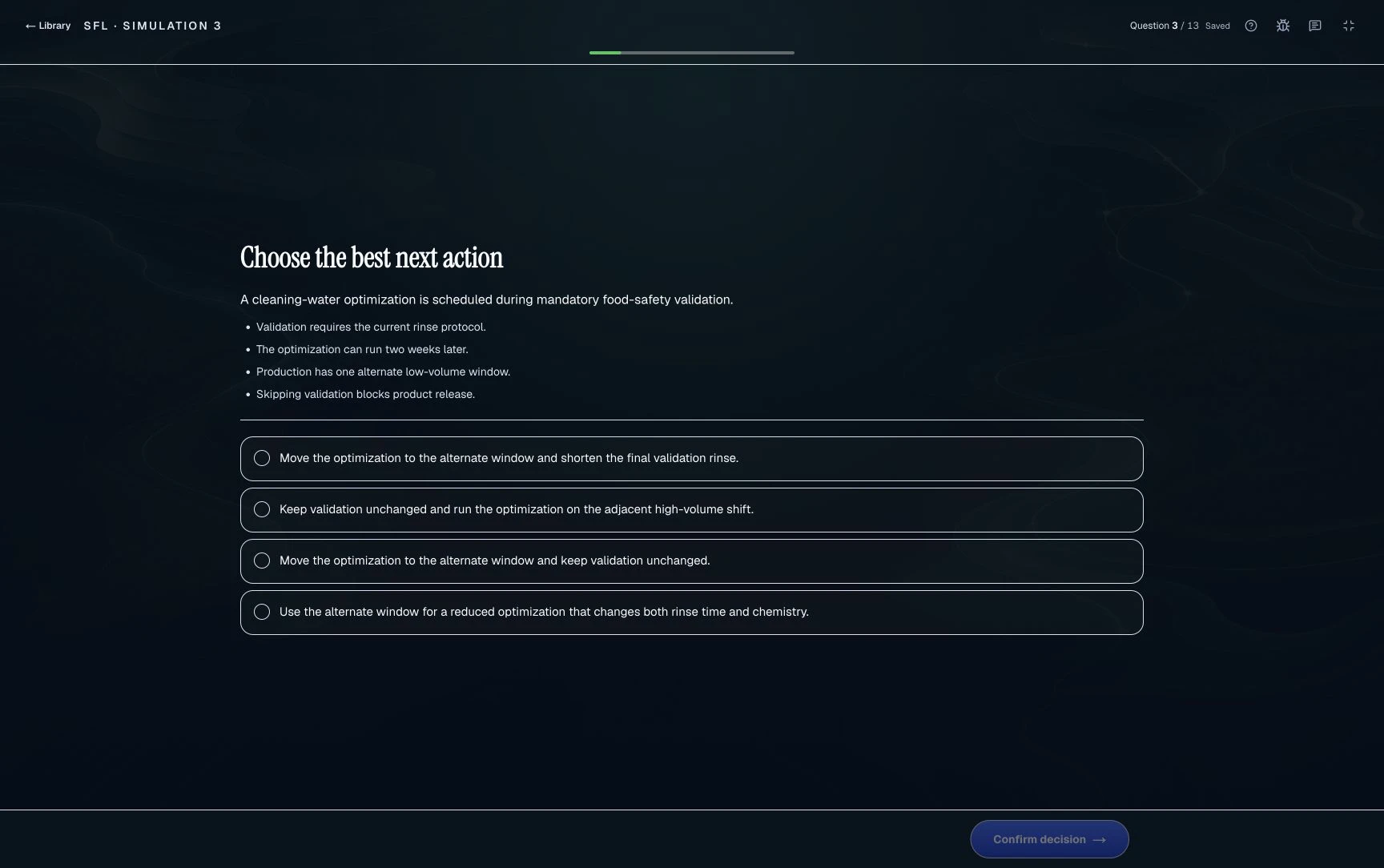 SFL Classic and Island practice screen